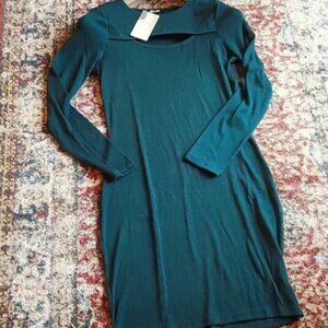 Sexy green Women's Bodycon Dress Front Cutout Long Sleeve Crew Neck Solid